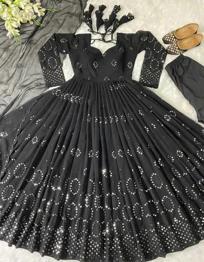New Anarkali Black Gown With Sequence